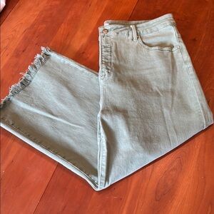 Risen Women's Wide Leg Frayed Hem Jeans--Soft Green-Size 3XL-NWOT